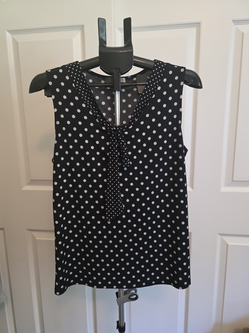 Diana Belle Black White Polka Dot Tie Neck Sleeveless Blouse XL